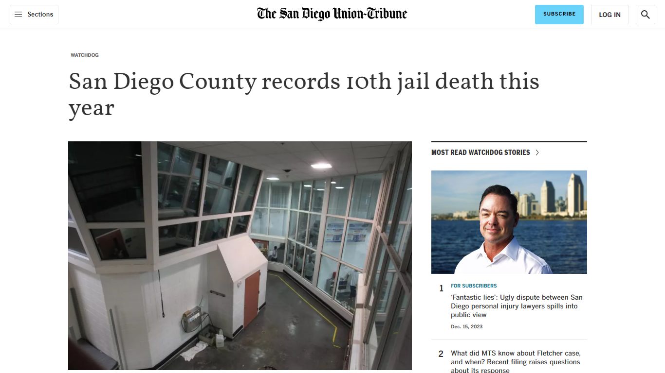 San Diego County records 10th jail death this year